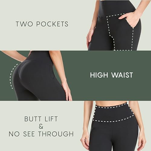 iaoja Capri Leggings for Women with Pockets - High Waisted Tummy Control No See Through Workout Soft Yoga Pants Black