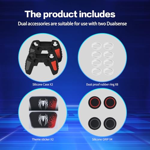 ECHZOVE PlayStation 5 Controller Cover Case, Anti-Slip Silicone Cover Skin Compatible with PS5 Dual Sense Controller with Thumb Grip Caps, Joystick Protectors and Cover Wrap Sticker - Black