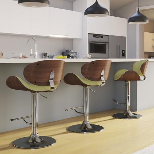 SIMPLIHOME Marana 33 Inch Wide Mid Century Modern Bentwood Adjustable Height Gas Lift Bar Stool in Acid Green Polyester Linen Fabric, for The Dining Room and Kitchen