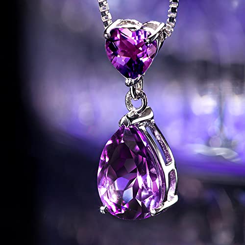JIANGXIN 18"~20" Pear cut Amethyst 925 Sterling Silver Pendant Necklace Drop Earrings Jewelry Set for Women Heart cz Decorated