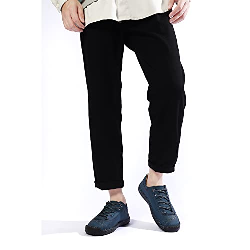 FiveStoresCity Mens Casual Shoes Summer Breathable Sneakers Loafers Walking Shoes Handmade Lace-Up Leather Dress Flats Shoes for Driving Business Working Office Blue Size 7.5
