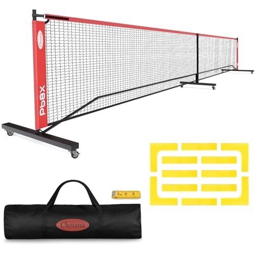 Choiana Pickleball Net Portable Driveway Pickleball Nets Outdoor Regulation Size Pickle Ball Nets w/6 Wheels, Court Lines, Durable Frame PE Knited Practice Net for Home Backyard Street