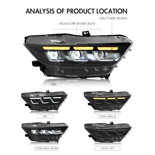 T T-ABC Mods Headlights for Ford Mustang 2015 2016 2017 All Models & Shelby GT350 GT500 Full LED (2015-2017)