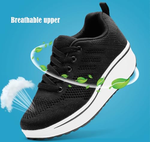 DADAWEN Women's Slip On Breathable Mesh Walking Tennis Shoes Lightweight Comfort Wedge Platform Casual Sneakers for Gym Travel Work Black US Size 5