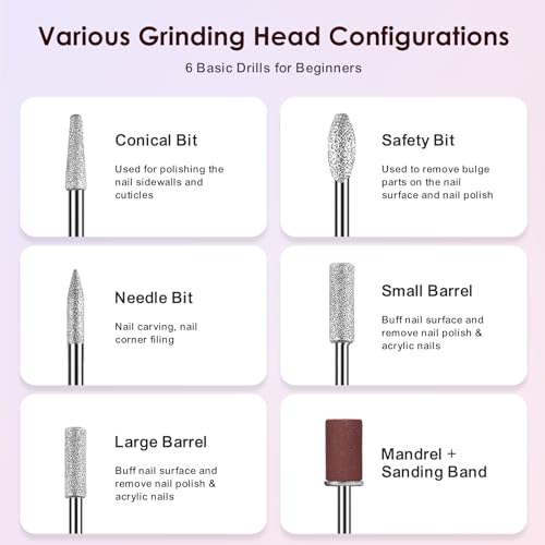 COSLUS Cordless Nail Drill Electric File: Professional for Acrylic Gel Dip Powder Nails Portable Nail Drill Machine Kit for Manicure Pedicure Nail Set with Everything Rechargeable Lightweight Purple