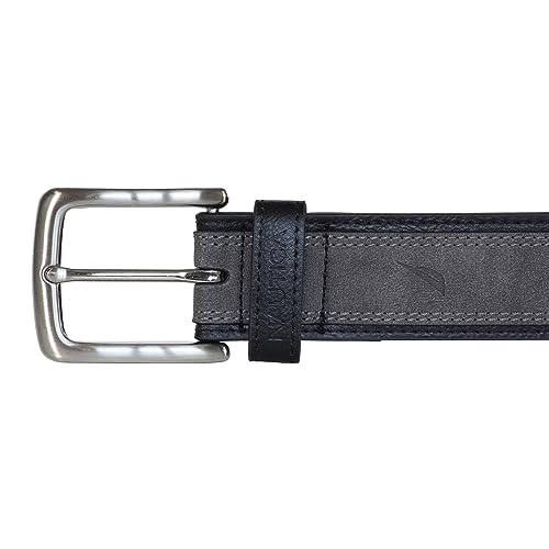 Nautica Men Bold Fashion and Dress Leather Belt with Metal Buckle, Stretch Webbing-Black/Grey, XL (42-44")