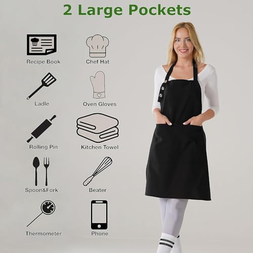 TOSHE Kitchen Apron Waterdrop Resistant Cotton Apron with adjustable Aprons for Women with Pockets 10 Color option Cooking White Apron(White)