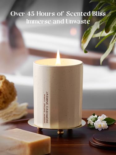 DOWAN 8oz Premium White Ceramic Jar Wood Wick Candle - Rich Cashmere Jasmine Scent, 100% Soy & Beeswax Blend - Perfect for Home Scenting & Decor, Birthday, Housewarming Gift for Her