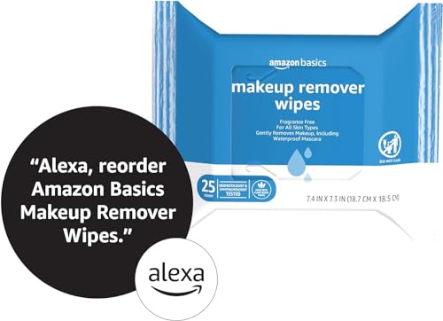 Amazon Basics Fragrance Free Makeup Remover Wipes, 25 wipes