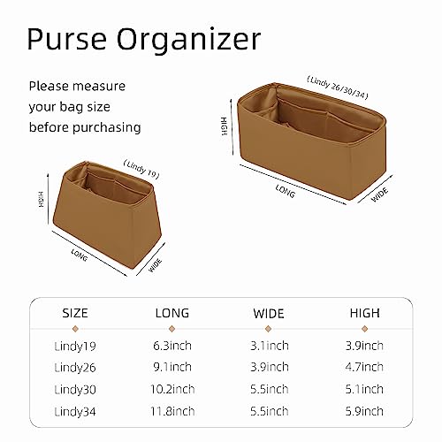 ZYZii Silk Purse Organizer for Lindy 19/26/30/34,Insert Bag in Bag,Luxury Handbag Tote Lining Bag Shapers（Pink,LD30）