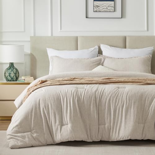 CozyLux Twin/Twin XL Comforter Set Dorm Bedding - 2 Pieces Beige Twin Extra Long Soft Luxury Cationic Dyeing Comforter for College, Breathable Lightweight Bed Sets with 1 Comforter and 1 Pillow Sham