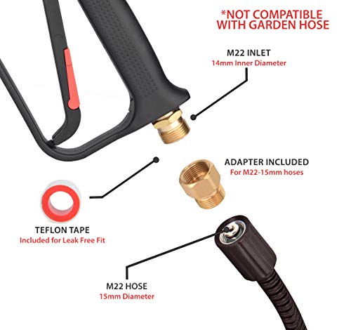 McKillans® Short Pressure Washer Gun with Swivel - High Pressure Water Handle with 3/8" Male Plug and 1/4” Quick Connector Coupler - Power Washer Gun Compatible with Foam Cannon - Car Wash Foam Gun