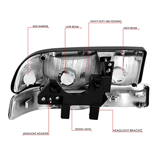 DNA MOTORING HL-OH-S10984P-BK-CL1 Black Housing Clear Corner Headlights Replacement For 98-04 Blazer S10