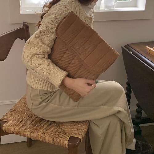 Linpr Stripe Puffy Laptop Sleeve 13-14 Inch Brown, Portable Case Bag with Pockets, Cotton Carrying Case Compatible with 13 and 14 Inch Laptops, for MacBook Air M2 M1, Asus/Dell Xps/Lenovo in Cover