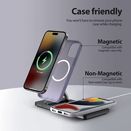 Mag-Safe Charger Stand for iPhone, Wireless Charger Stand for Apple Products, 2 in 1 Magnetic Charging Station for iPhone 15/14/13/12 Series, Airpods 3/2/Pro with Adapter (Black)