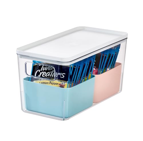 Rosanna Pansino x iDesign Recycled Plastic Kitchen Storage Bins, Includes 1 Large Bin with Lid and 2 Medium Bins, Multicolored Bins/Marshmallow Lid, 6" x 12" x 6"