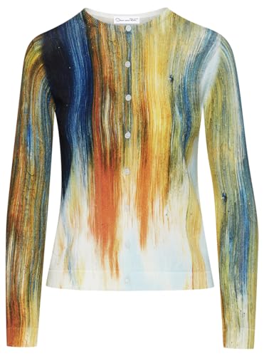 Oscar de la Renta, Abstract Brushstroke Printed Cardigan, Calendula Multi, L