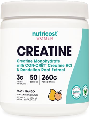 Nutricost Creatine Monohydrate Powder for Women, Micronized, Peach Mango Flavor, 50 Servings - Vegetarian, Non-GMO, Gluten Free