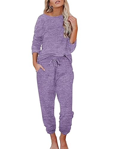 Ekouaer Womens Pajamas Set Long Sleeve Loungewear Soft Lounge Set Joggers with Pockets,Small,Khaki