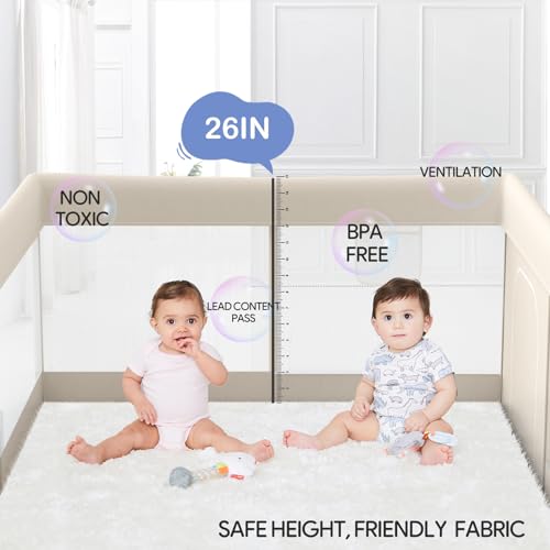 Fodoss Baby Playpen, Upgrade Playpen for Babies and Toddlers, 47x47x26inch Beige Play Pen for Babies with Hand Pulling Ring, Play Pen Center for Kids,Baby Fence,Baby Playards