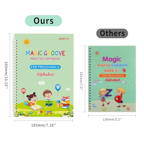 Large Size Magic Grooved Practice Copybook for Kids,Reusable Grooved Handwriting Workbook, Learn to Write Number Letter Tracing,Writing Practice for Kids Age 3-5