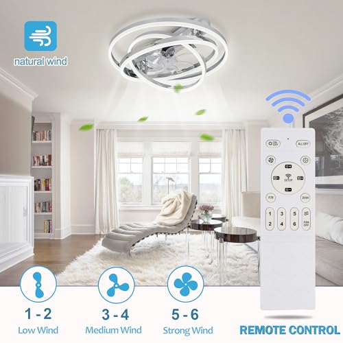 Dawn Whisper 24" Ceiling Fans with Lights, Flush Mount Ceiling Fan with Lights 6-Speed Remote Control, Modern Ceiling Fan with Light Low Profile for Bedroom, Living Room, Kids Room Black