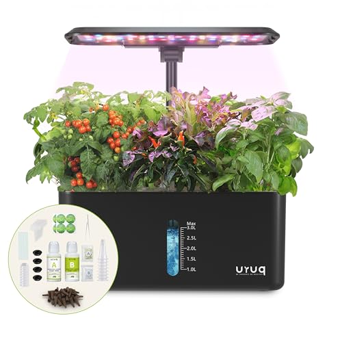 URUQ Hydroponics Growing System Garden: 8 Pods Indoor Herb Garden with Grow Light Plants Germination Kit Quiet Automatic Hydroponic Height Adjustable - Gardening Gifts for Women Kitchen Black