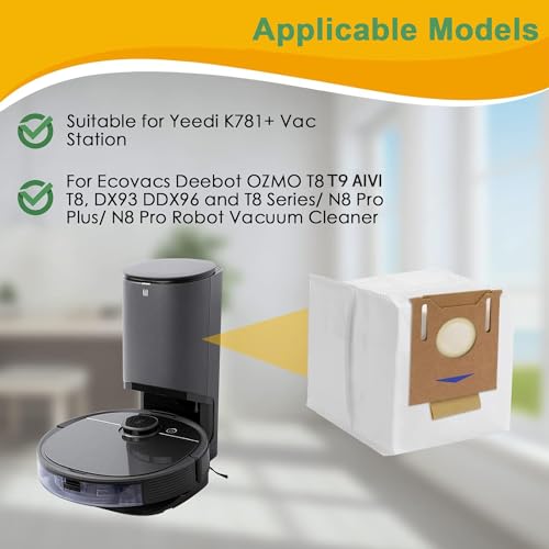 20 Pack Disposable T8 Dust Bag for ECOVACS Deebot T8 AIVI/T8 Max/ N8 Pro Plus / N8 Pro/T9 AIVI T9 PRO T9 MAX/DX93/DDX96/N10 Plus,T8 Bags for Ecovacs Deebot, for Yeedi K781+ Vacuum Cleaner Vacuum Bags