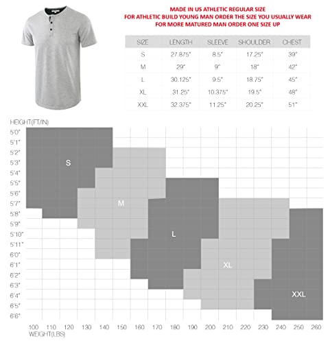 HARBETH Men's Casual Soft Athletic Regular Fit Short Sleeve Active Sports Henley Jersey Shirts H.Charcoal/H.Oatmeal M