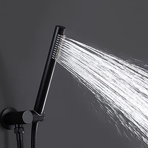 RBROHANT Matte Black Rain Shower System, Wall Mounted 10 Inches Round High Pressure Rainfall Shower Head with Handheld Shower Faucet Set, Solid Brass Rough-in Valve Included, RCS81005MB