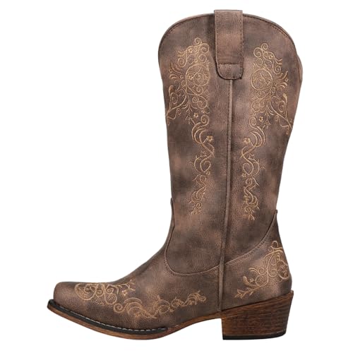 Roper Women’s Riley Scroll Western Boot – 12” Shaft – Vintage Boots, Snip Toe Boots, Flexible TPR Outsole & Padded Insole