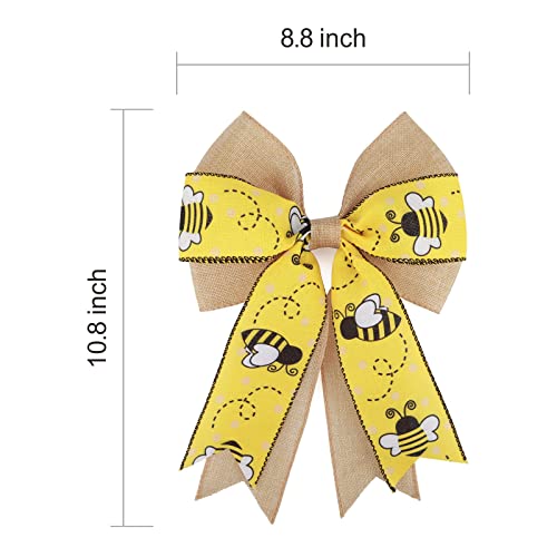 Meseey 2 Pcs Large Bumble Bee Burlap Bow 10.8 x 8.8 Inch Yellow Black Bee Craft Decoration Bow for Baby Shower Party Holiday Gift Wrapping Basket Ornaments Bunting DIY Crafts (Bee))