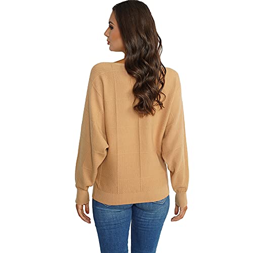 Ckikiou Women Cute Spring Fall Boatneck Batwing Soft Knitted Sweater for Women Casual Loose Long Sleeve Ribbed Pullover Top