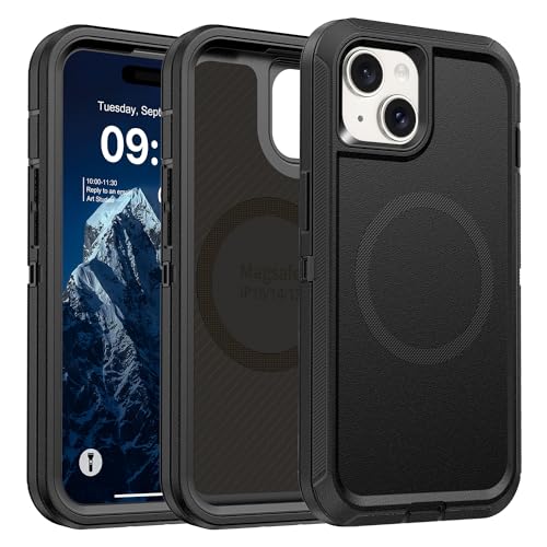 TUTUKII for iPhone 13 Case, iPhone 14 case and iPhone 15 Case【Defender with Magsafe】 3-Layer Full Body Heavy Duty Protection Shockproof DustProof Protective Magnetic Phone Case Cover 6.1" Black