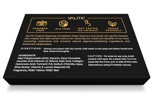 VALITIC Brightening Lemon Turmeric Kojic Acid Paper Soap - Vitamin C, Retinol, Collagen - Original Japanese Complex - Hyaluronic Acid, Vitamin E, Shea Butter, Castile Olive Oil - 2 Pack