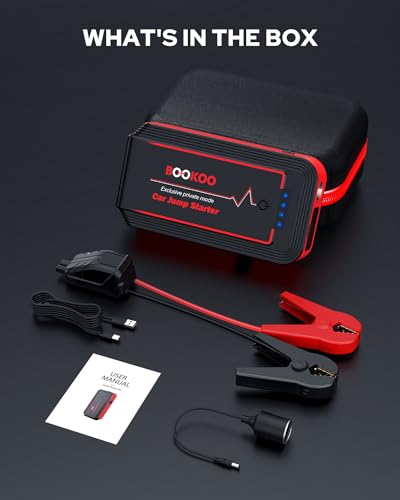 Jump Starter 3000A, BOOKOO Car Battery Jumper Starter Portable, 12V Jump Start Battery Pack up to 7.2L Gas or 8.0L Diesel Engine Jump Starter with Power Bank/QC3.0/Dual Output/LED Light