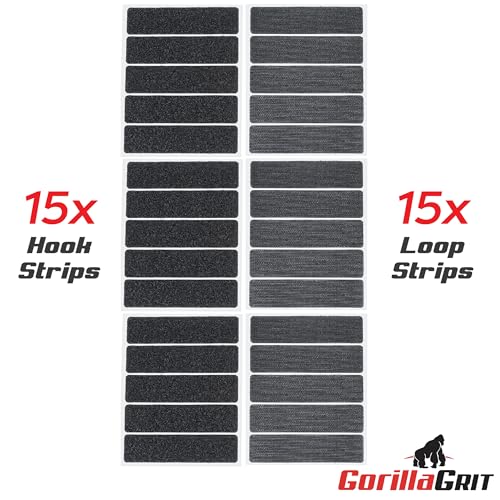Self-Adhesive Hook and Loop Tape Strips - 1 x 4 inch Wide Straps - Heavy Duty Sticky Back Tape Fastener - 15 Strips (Black)