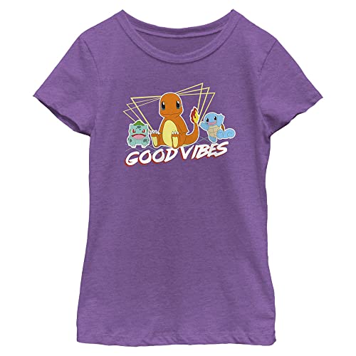 Pokemon Girls Good Vibes Starters Short Sleeve Tee Shirt, Green Apple, X-Small