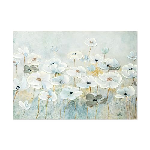 ArtbyHannah Oil Painting on Canvas DIY Kit - Hand-Painted White Flower Wall Art, 28x20 in to be Assembled Wall Decoration with Accessories - Textured Artwork