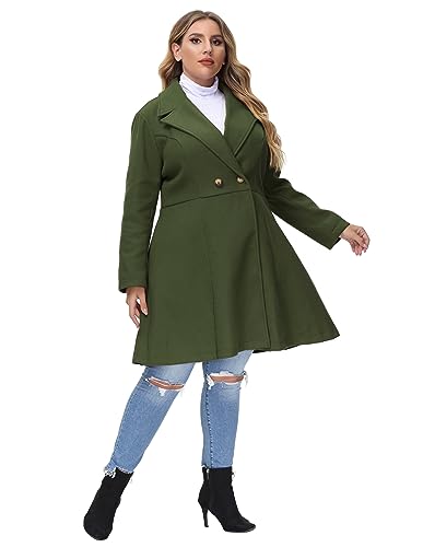 Hanna Nikole Women Winter Wool Coat Plus Size Lapel Collar Classic Lightweight Overcoat Navy Blue 16W