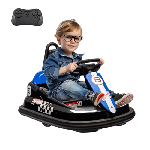 Bumper Car for Toddlers W/Parent Remote Control, 6V New Designed Baby Ride on Car, 3 Speeds, Electric Toy Gifts for Kids, Bluetooth, LED Lights, Music, Horn, 360°Spin, Safety Belts, Black