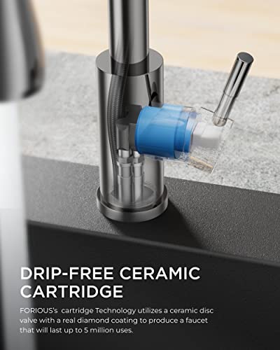 FORIOUS Kitchen Sink Faucet,Chrome Kitchen Faucets with Pull Down Sprayer, Stainless Steel Kitchen Faucet 3 in 1 Function, Waterfall Modern Faucet for Kitchen Sink, Bar, Laundry, Rv