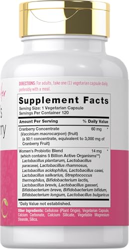 Carlyle Women's Cranberry Plus Probiotics | 120 Capsules | with 14 Probiotic Strains | Vegetarian, Non-GMO, Gluten Free Supplement | for Her