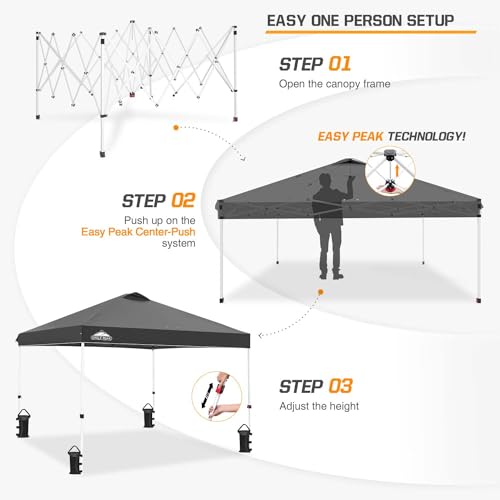 EAGLE PEAK Pop Up Canopy Tent with Wheeled Carry Bag, 8 Stakes, 4 Ropes, 4 Weight Bags, Easy Set Up Tent Canopy, 10x10 ft, 100sqft of Shade, White