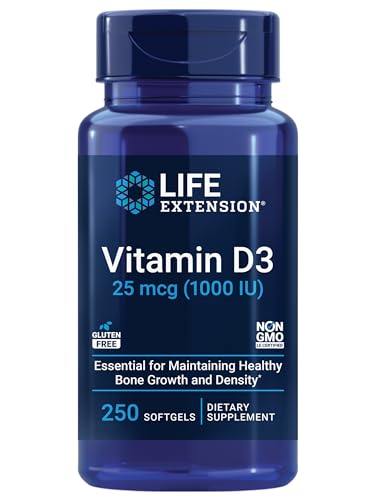 Life Extension Vitamin D3 25 mcg (1000 IU) – Supports Bone & Immune Health – Non-GMO, Gluten-Free – 250 Softgels