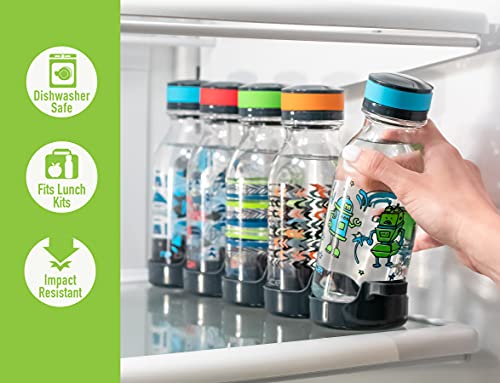REDUCE WaterWeek Refillable Water Bottles, 14 oz - Includes 5 WaterWeek Leak Proof Tritan Reusable Water Bottles - Includes Fridge Tray - Berry Fun