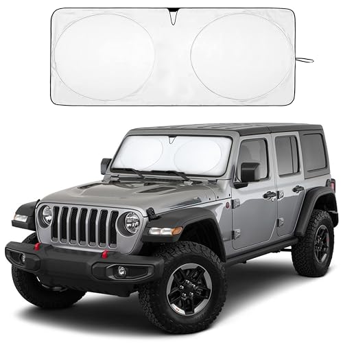 Autovir Jeep Windshield Sunshade | Protects Sun Visor from UV and Heat Protection | Fits for Wrangler, Gladiator, and Rubicon Models | Keeps Your Car Cool and Comfort | X-Small (60" x 21")