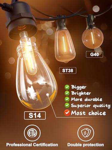 addlon 150FT(3-Pack*50FT) LED Outdoor String Lights with Edison Shatterproof Bulbs, Heavy-Duty and Weatherproof Strand, Commercial Grade Patio Lights, Decorative for Garden or Patio, Black