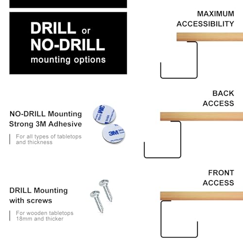 Under Desk Cable Management Tray 2PCS Metal U-Channel Desk Wire Management Self-Adhesive Installation Desk Cable Organizer - Home & Office