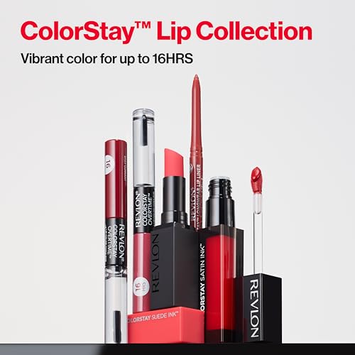 REVLON ColorStay Satin Ink Crown Jewels Liquid Lipstick, Longlasting & Waterproof Lipcolor, Moisturizing Creamy Formula Infused with Black Currant Seed Oil, 035 Reigning Red, 0.17 fl oz.